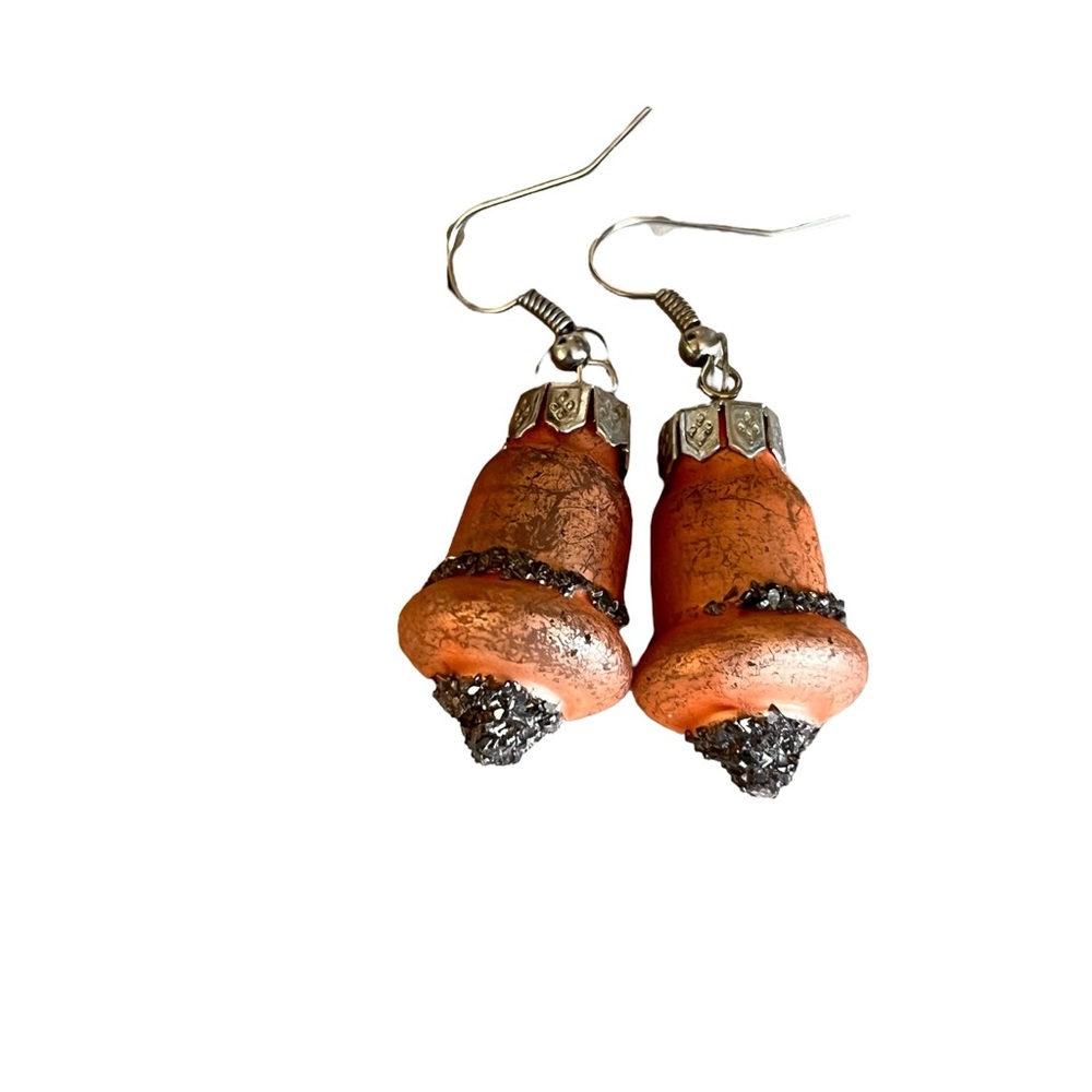 Shiny Brite Glass Orange and Silver Drop Earrings Holiday